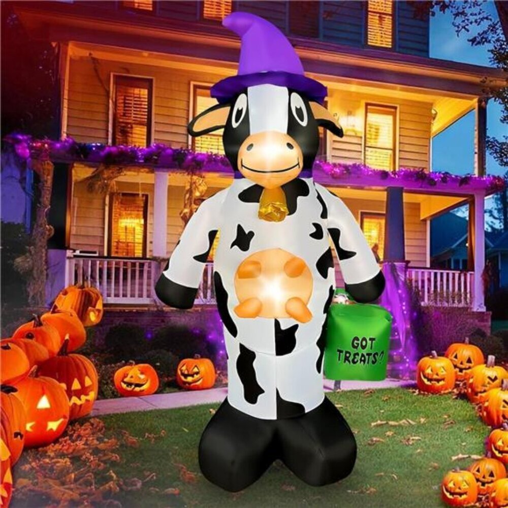 Plush 4FT Halloween Cow Inflatable LED Yard Decoration